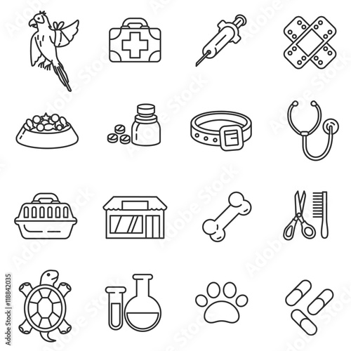 Veterinary clinic icon set. Pet services collection. Thin line design