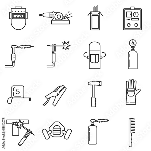 welding icon set. Welding tools.Thin line design