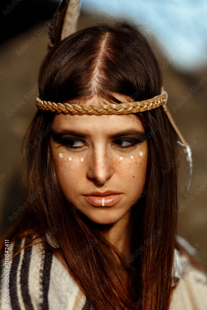 beautiful boho woman with warrior shaman make up beautiful boho woman with warrior shaman make up