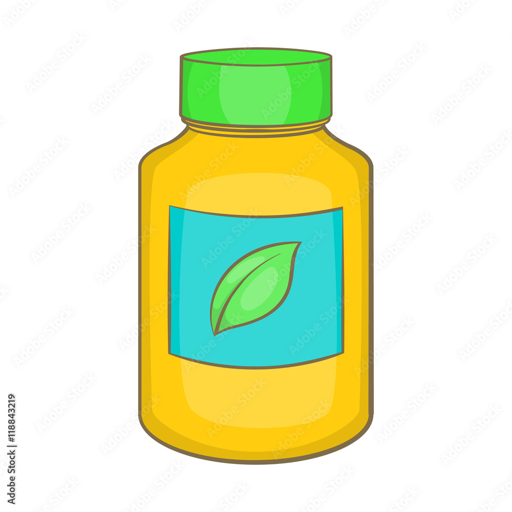 Supplement icon in cartoon style isolated on white background. Add to food symbol