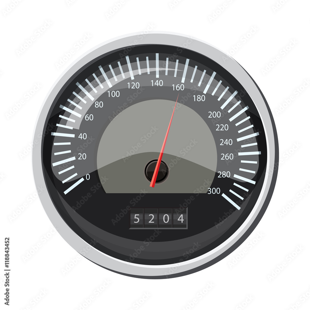 Speedometer at 160 km in hour icon in cartoon style isolated on white background. Speed measurement symbol