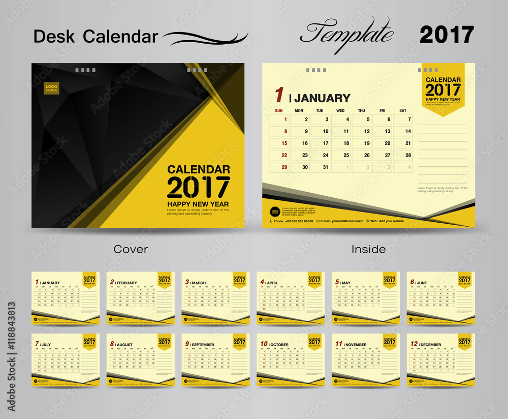 Set Yellow Desk Calendar 17 Template Design Cover Desk Calend Stock Vector Adobe Stock