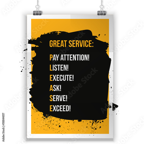 Customer service quote on grunge stain. Mock up for quotes. A4. Easy to edit