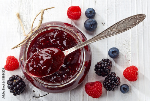 Canvas Print Jar of wild berry jam