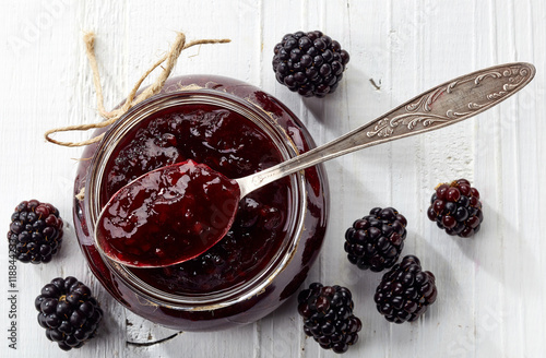 Jar of blackberry jam photo