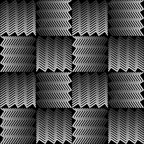 Monochrome background with 3d effect. Squares composed of jagged line. © shalom3