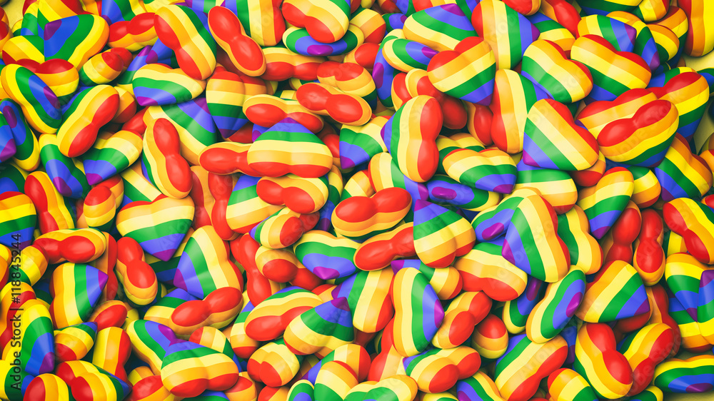 3d rendering hearts in gay flag colors background 3d rendering hearts in gay flag colors background