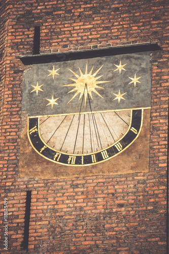 Medieval sundial on the wall of the St Mary, Gdansk, Poland