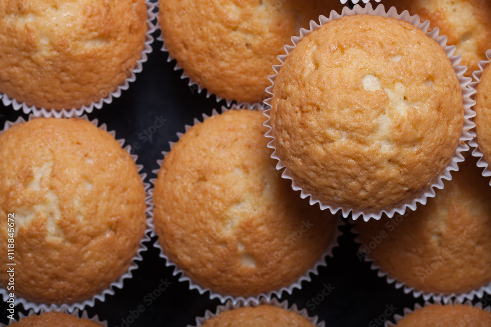 Fresh cupcake desert before decoration. Selective focus Fresh cupcake desert before decoration. Selective focus