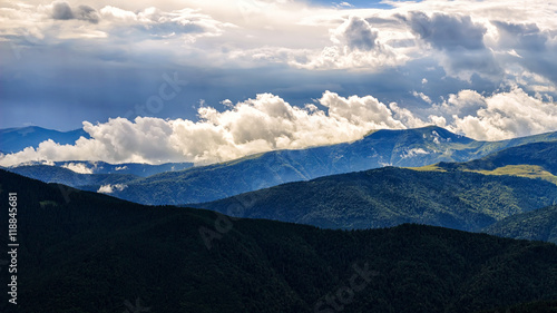 Picturesque Carpathian mountains landscape  view from the height  Chornogora ridge  Ukraine.