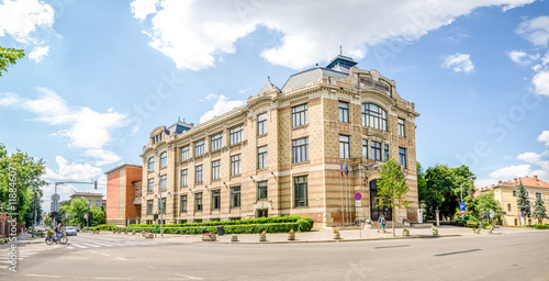 Lucian Blaga Central University Library in this beautiful Transylvanian City in Romania build in art nouveau or wiener secession architectural style with a warm bright look photo
