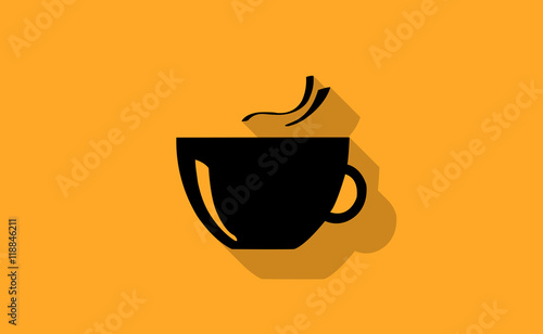 Vector cup symbol icon with long shadow on flat background