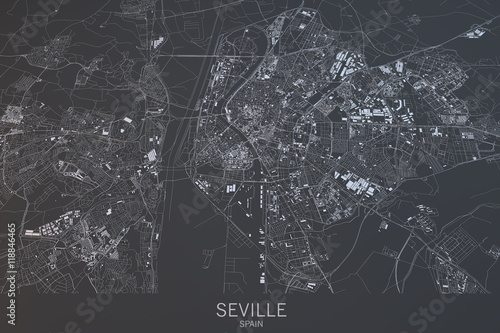 Siviglia mappa, vista satellitare, Andalusia, Spagna photo