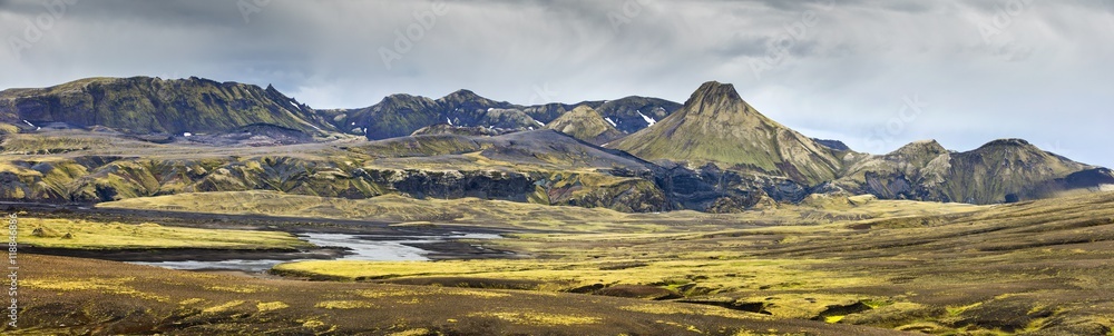 panorama with errupted crater of volcano in Iceland panorama with errupted crater of volcano in Iceland