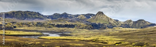 panorama with errupted crater of volcano in Iceland
