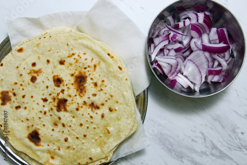 Kulcha with chopped Onions. photo