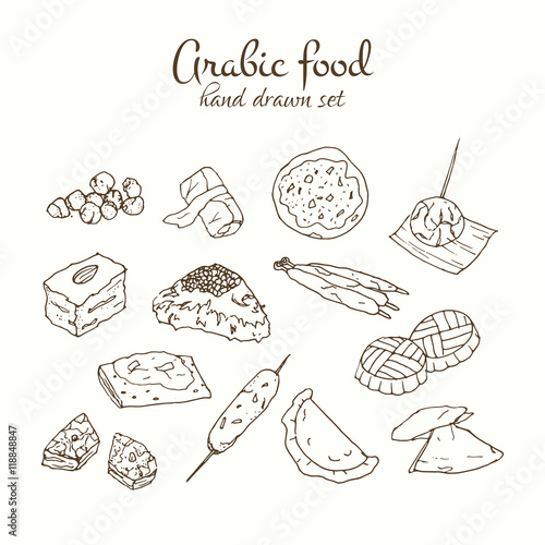 Arabic food vector set. Arabian cuisine illustration.