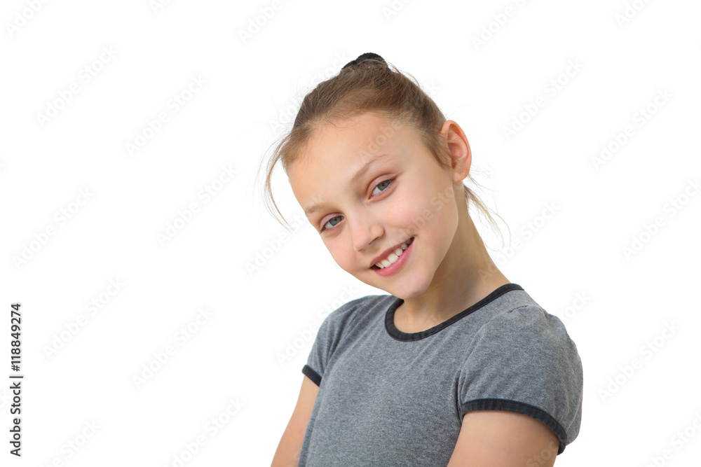 portrait of preteen girl on white background portrait of preteen girl on white background