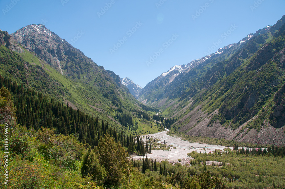 Krajobraz kirgiskiego Parku Narodowego Ała Arcza.