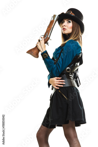 Steampunk girl with rifle.