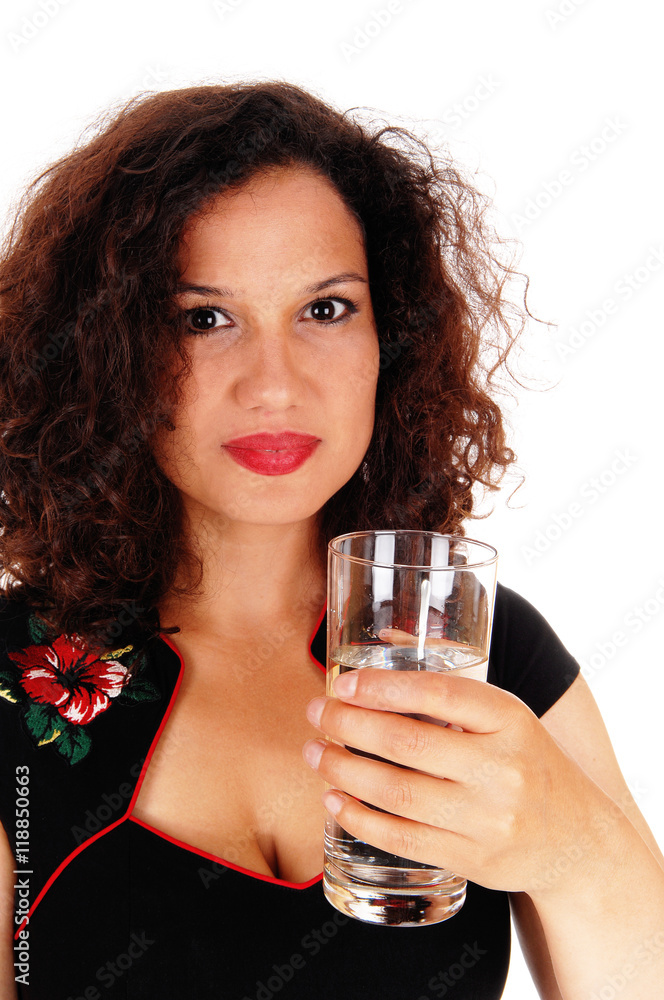 Beautiful woman holding glass water. Beautiful woman holding glass water.