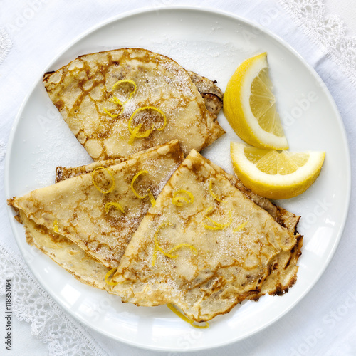 Crepes with Lemon and Sugar Top View