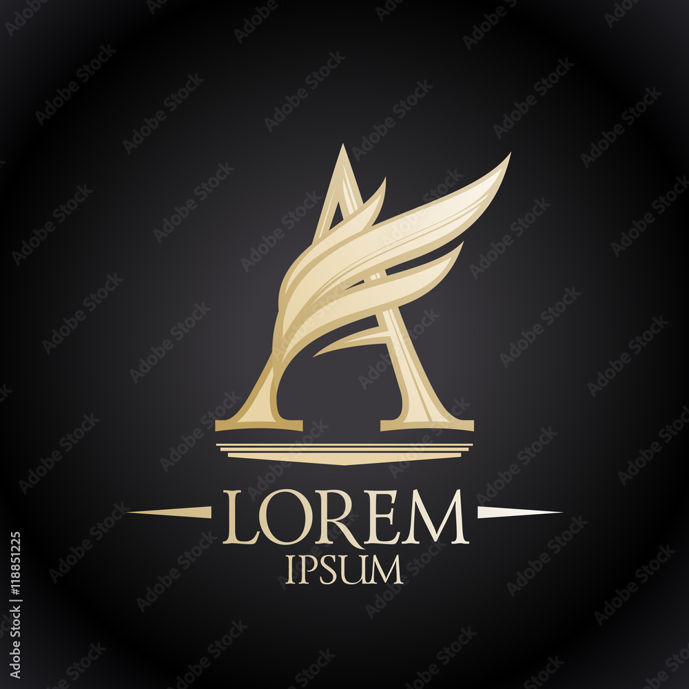Gold letter A with beautiful wing logo Stock Vector | Adobe Stock