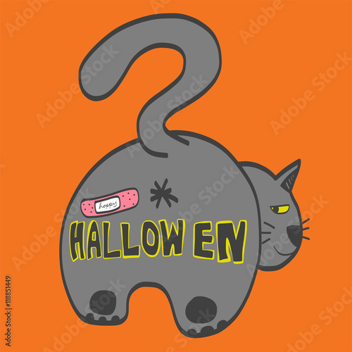 Cat butt happy Halloween illustration