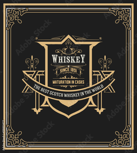 Whiskey label with old frames. Vector layered