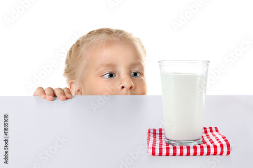 Funny little girl hiding be...