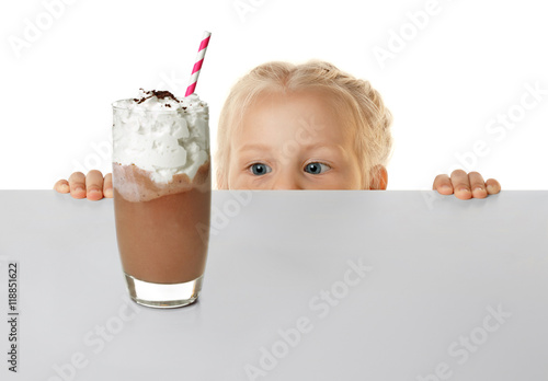 Funny little girl hiding be...