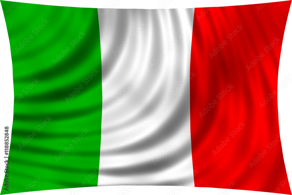 Flag of Italy waving in wind isolated on white