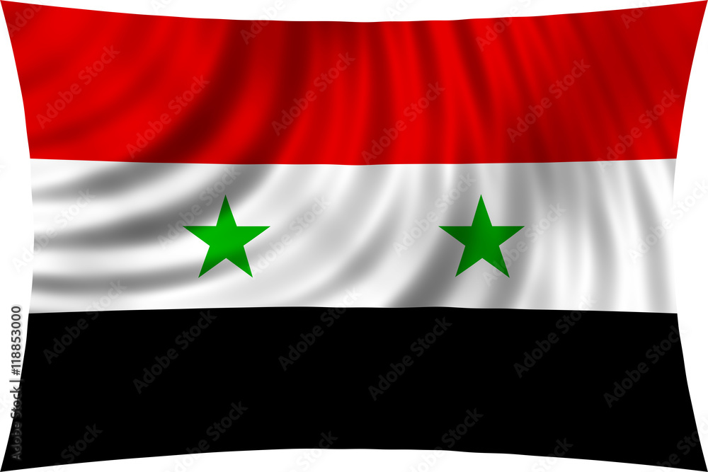 Flag of Syria waving in wind isolated on white Flag of Syria waving in wind isolated on white