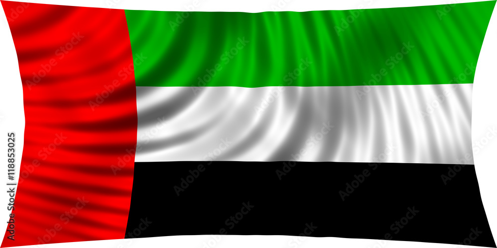 Obraz premium Flag of UAE waving in wind isolated on white