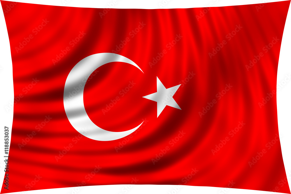 Obraz premium Flag of Turkey waving in wind isolated on white