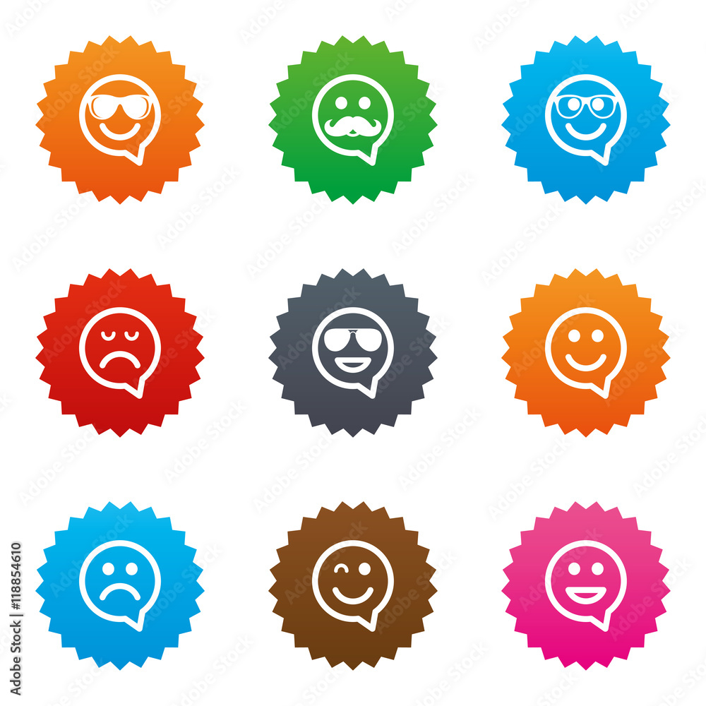 Smile icons. Sunglasses, mustache and laughing. Smile icons. Sunglasses, mustache and laughing.