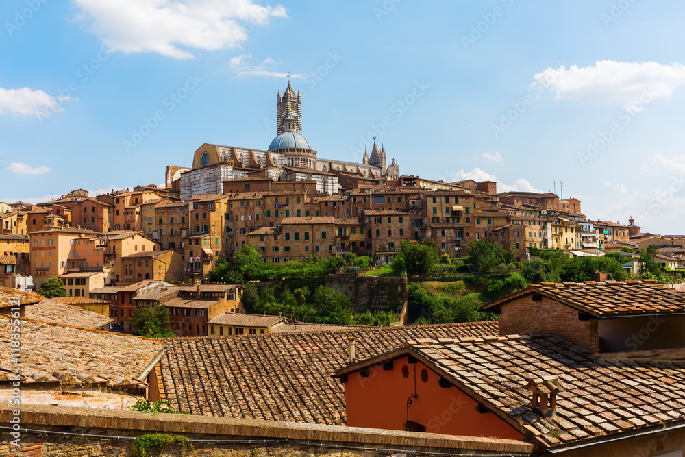 cityscape of the historic town of Siena, Italy
