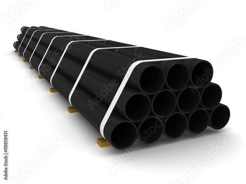 HDPE pipes stack, closeup on a white background, 3D illustration.
