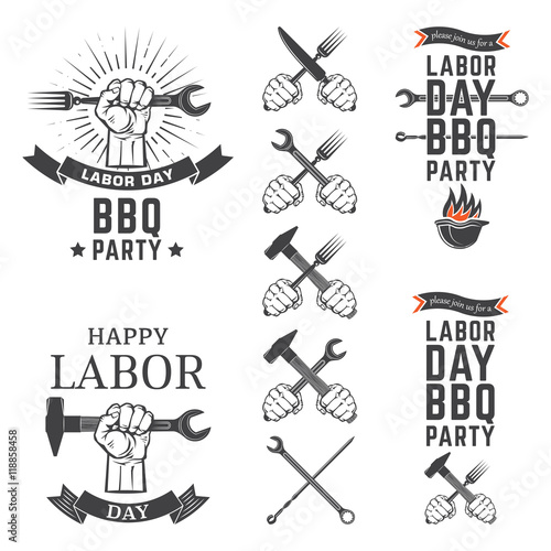 Labor day BBQ party emblems