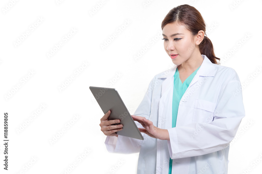 Female Asian doctor holding a digital tablet. Female Asian doctor holding a digital tablet.