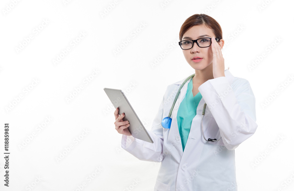 Female Asian doctor holding a digital tablet. Female Asian doctor holding a digital tablet.