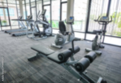 Abstract blur fitness room interior for background