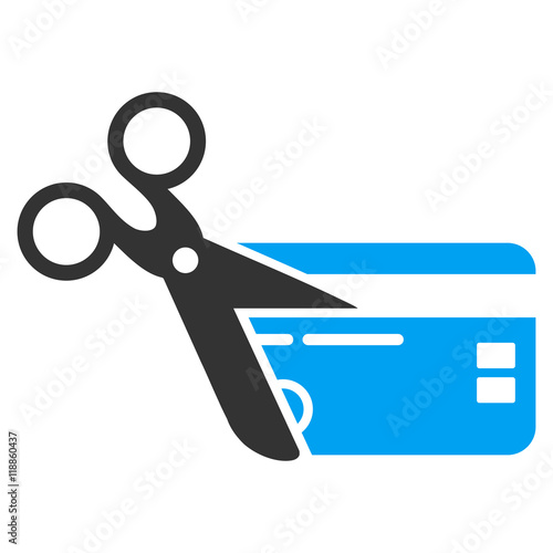 Cut Credit Card icon. Vector style is bicolor flat iconic symbol with rounded angles, blue and gray colors, white background.