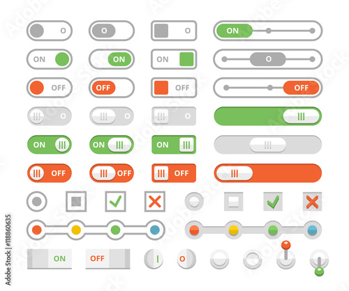 On and off toggle switches, elements of user interface vector set