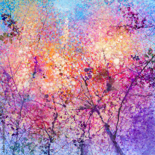 Fototapeta Abstract watercolor painting of spring flowers, nature background