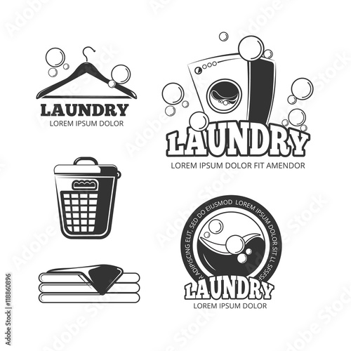 Clean laundry washing vintage vector labels, emblems, logos, badges set