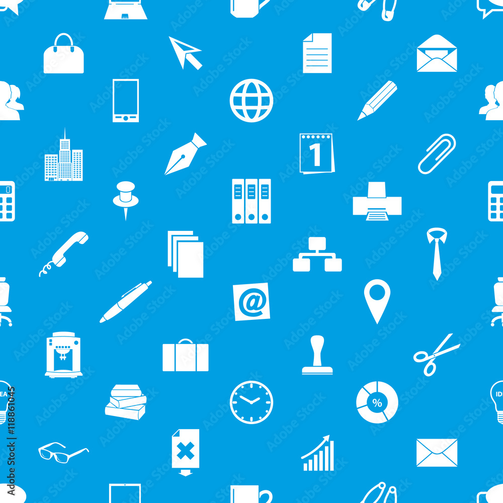 office work theme simple icons blue and white seamless pattern eps10 office work theme simple icons blue and white seamless pattern eps10