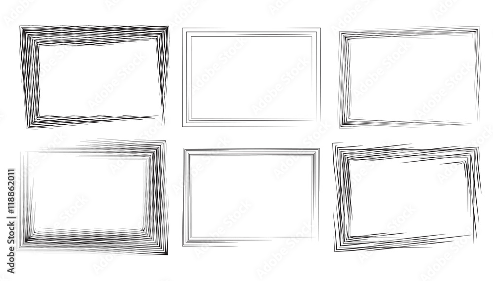 Set of rectangular frames with strokes and engraving. Vector element for your design Set of rectangular frames with strokes and engraving. Vector element for your design