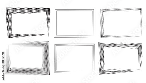 Set of rectangular frames with strokes and engraving. Vector element for your design