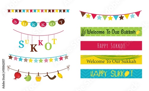 Colorful bunting and garlands for Jewish holiday Sukkot